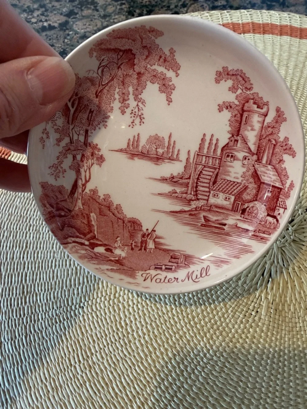 Red Toile Transfer ware Trinket Dishes Bowls - Set of 2 - Picture 3 of 6